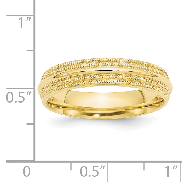 10k Yellow Gold 5mm Double Milgrain Comfort Fit Wedding Band Size 4