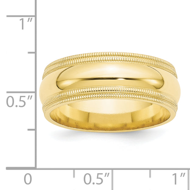 10k Yellow Gold 8mm Double Milgrain Comfort Fit Wedding Band Size 4