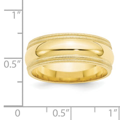 10k Yellow Gold 8mm Double Milgrain Comfort Fit Wedding Band Size 4