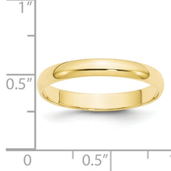 10k Yellow Gold 3mm Lightweight Half Round Wedding Band Size 4