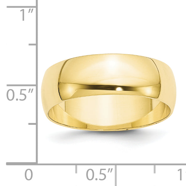 10k Yellow Gold 7mm Lightweight Half Round Wedding Band Size 4