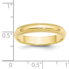 10k Yellow Gold 4mm Milgrain Half Round Wedding Band Size 4