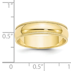 10k Yellow Gold 6mm Milgrain Half Round Wedding Band Size 4