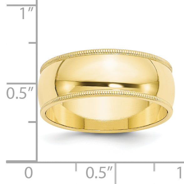 10k Yellow Gold 8mm Milgrain Half Round Wedding Band Size 4
