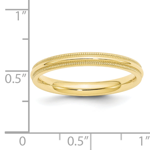 10k Yellow Gold 3mm Milgrain Half Round Comfort Fit Wedding Band Size 4