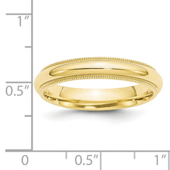 10k Yellow Gold 4mm Milgrain Half Round Comfort Fit Wedding Band Size 4