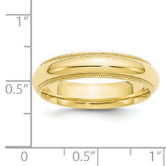 10k Yellow Gold 5mm Milgrain Half Round Comfort Fit Wedding Band Size 4