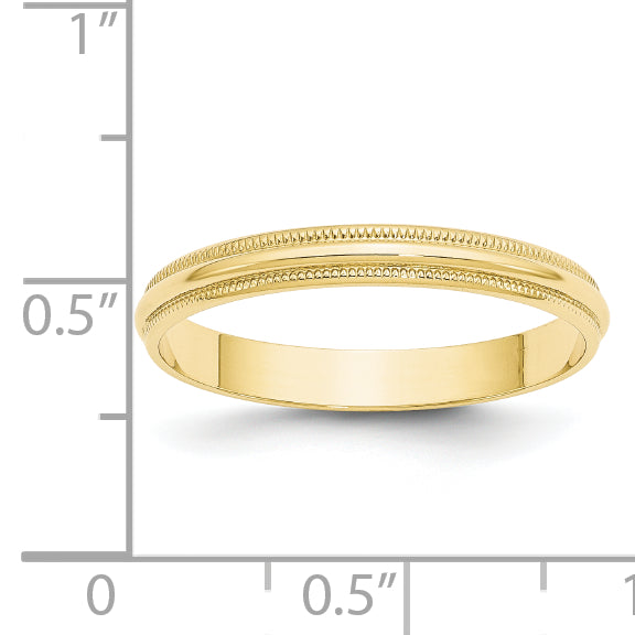 10k Yellow Gold 3mm Lightweight Milgrain Half Round Wedding Band Size 4
