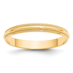 10k Yellow Gold 3mm Lightweight Milgrain Half Round Wedding Band Size 14