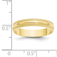 10k Yellow Gold 4mm Lightweight Milgrain Half Round Wedding Band Size 4