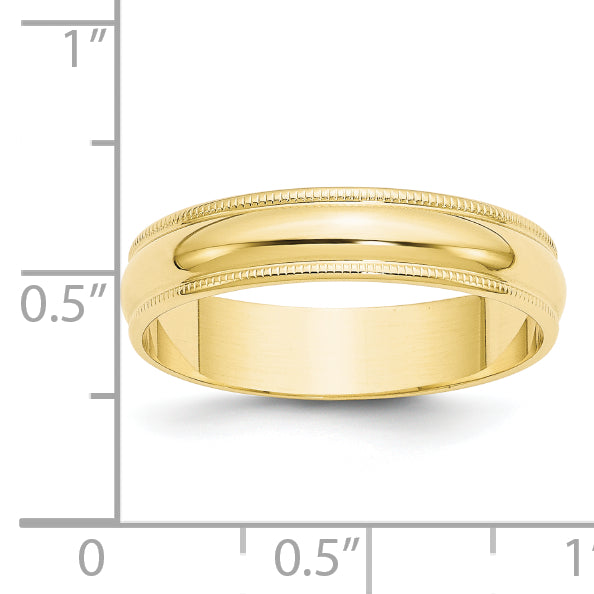 10k Yellow Gold 5mm Lightweight Milgrain Half Round Wedding Band Size 4