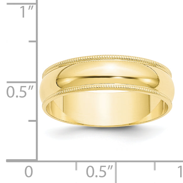 10k Yellow Gold 6mm Lightweight Milgrain Half Round Wedding Band Size 4