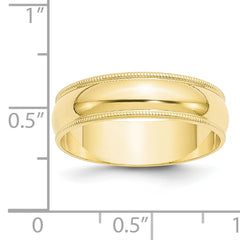 10k Yellow Gold 6mm Lightweight Milgrain Half Round Wedding Band Size 4