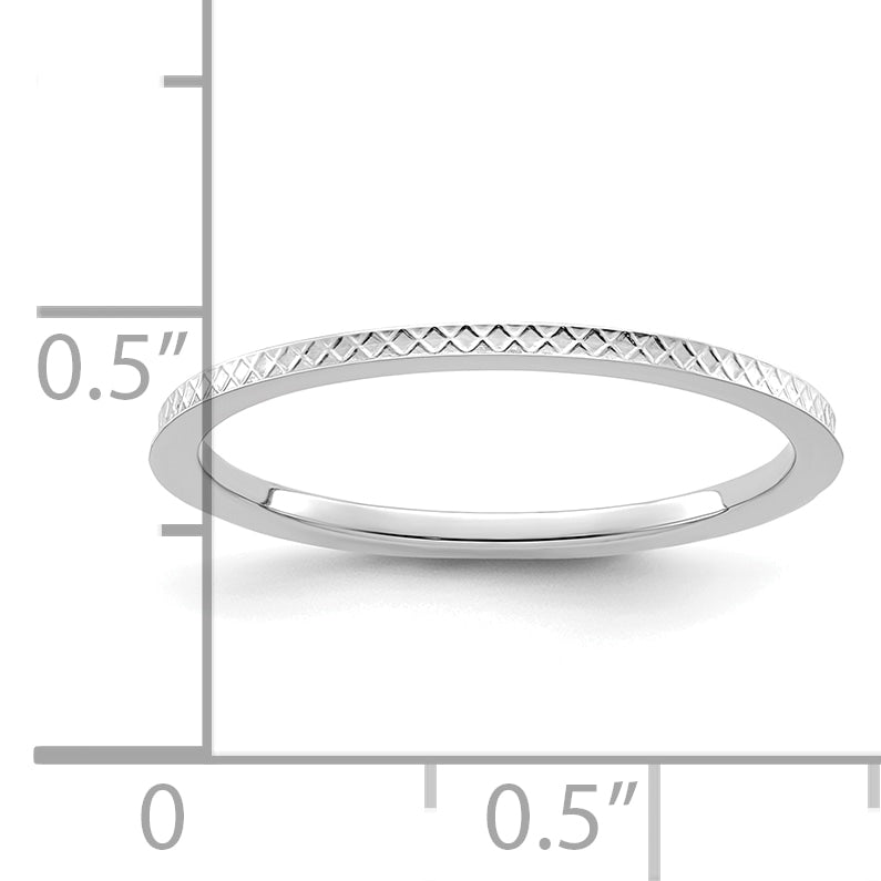 10K White Gold 1.2mm Criss-Cross Pattern Stackable Band Size 4