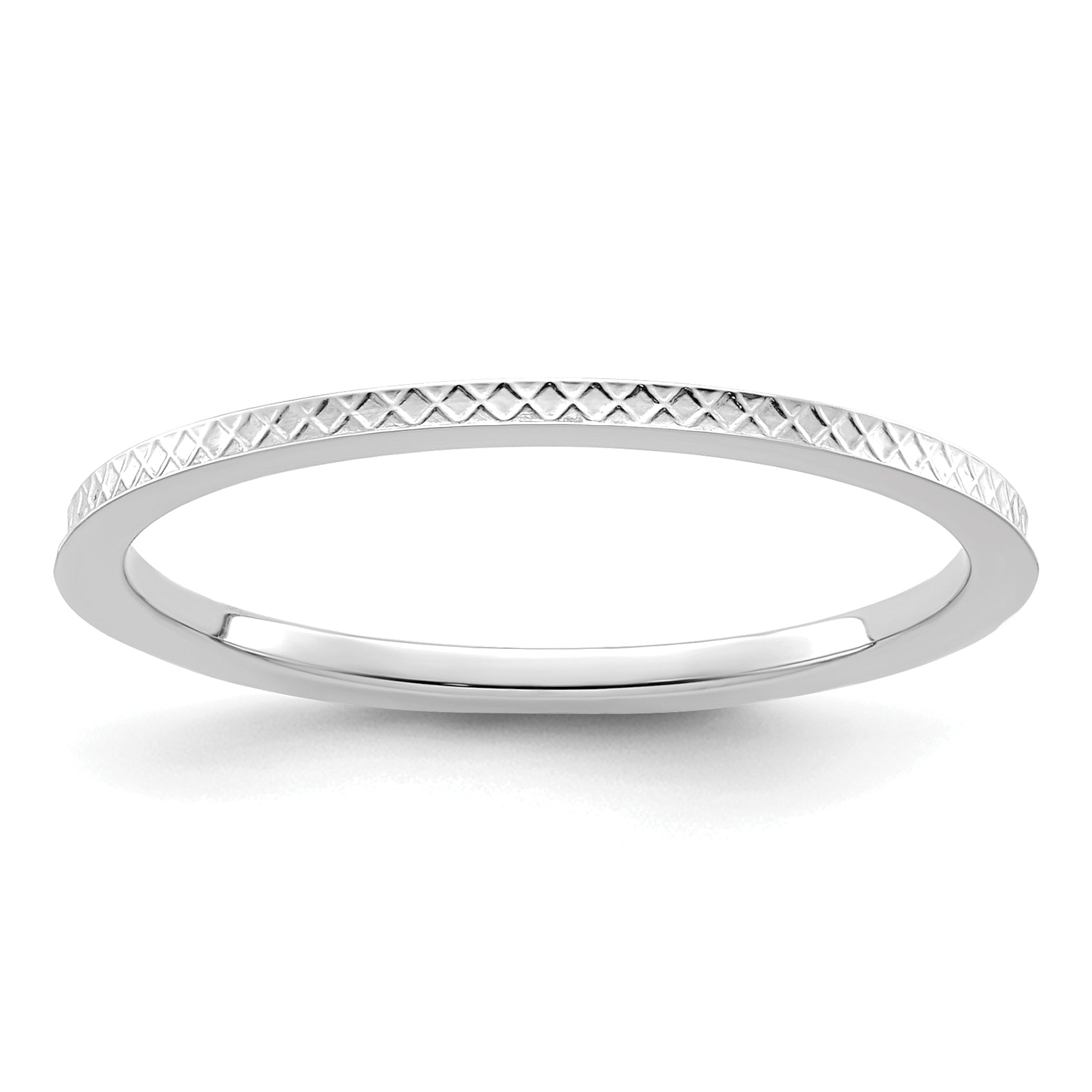 10K White Gold 1.2mm Criss-Cross Pattern Stackable Band Size 10