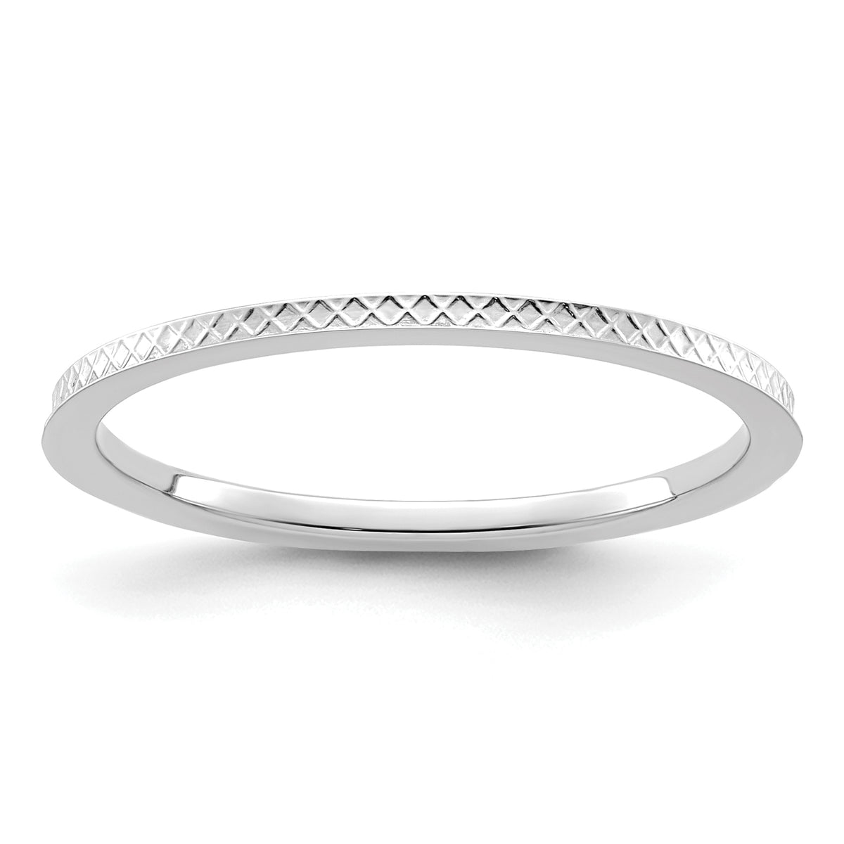 10K White Gold 1.2mm Criss-Cross Pattern Stackable Band Size 10