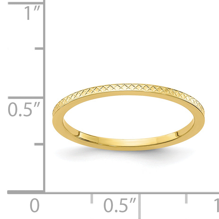 10K Yellow Gold 1.2mm Criss-Cross Pattern Stackable Band Size 4