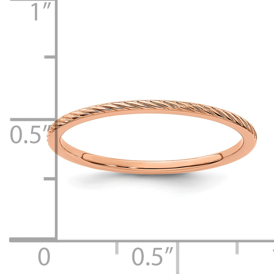 10K Rose Gold 1.2mm Twisted Wire Pattern Stackable Band Size 4.5