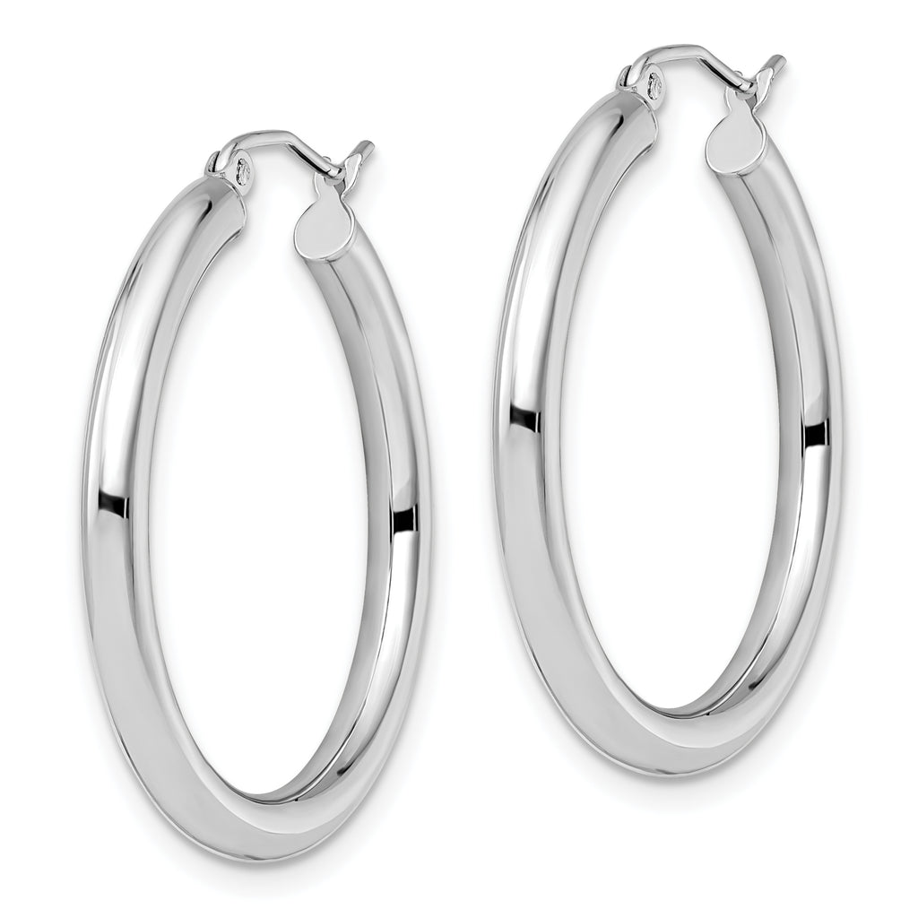 14K White Gold Polished Hoop Earrings with Rhodium Finish and Lifetime Guarantee