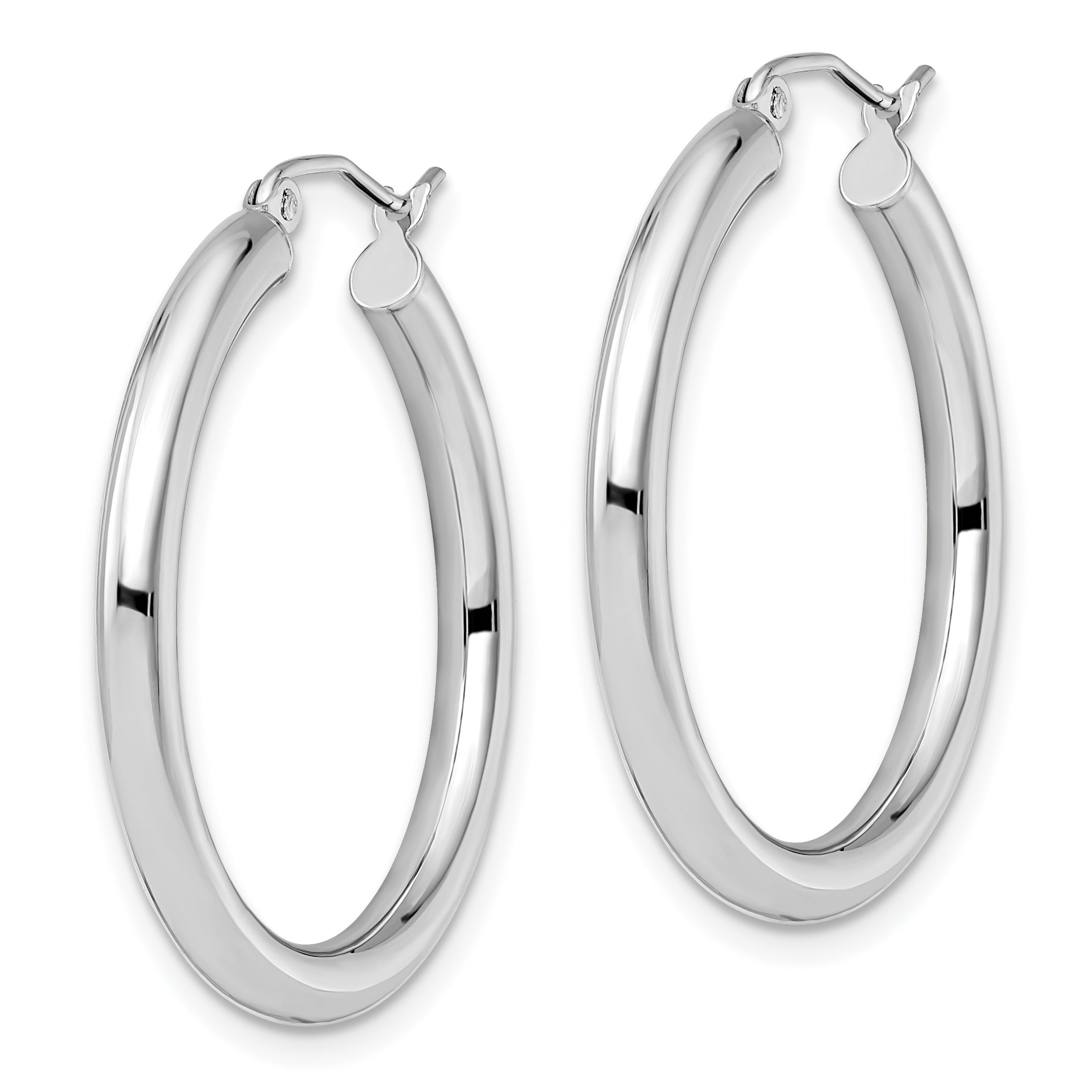 14K White Gold Polished Hoop Earrings with Rhodium Finish and Lifetime Guarantee