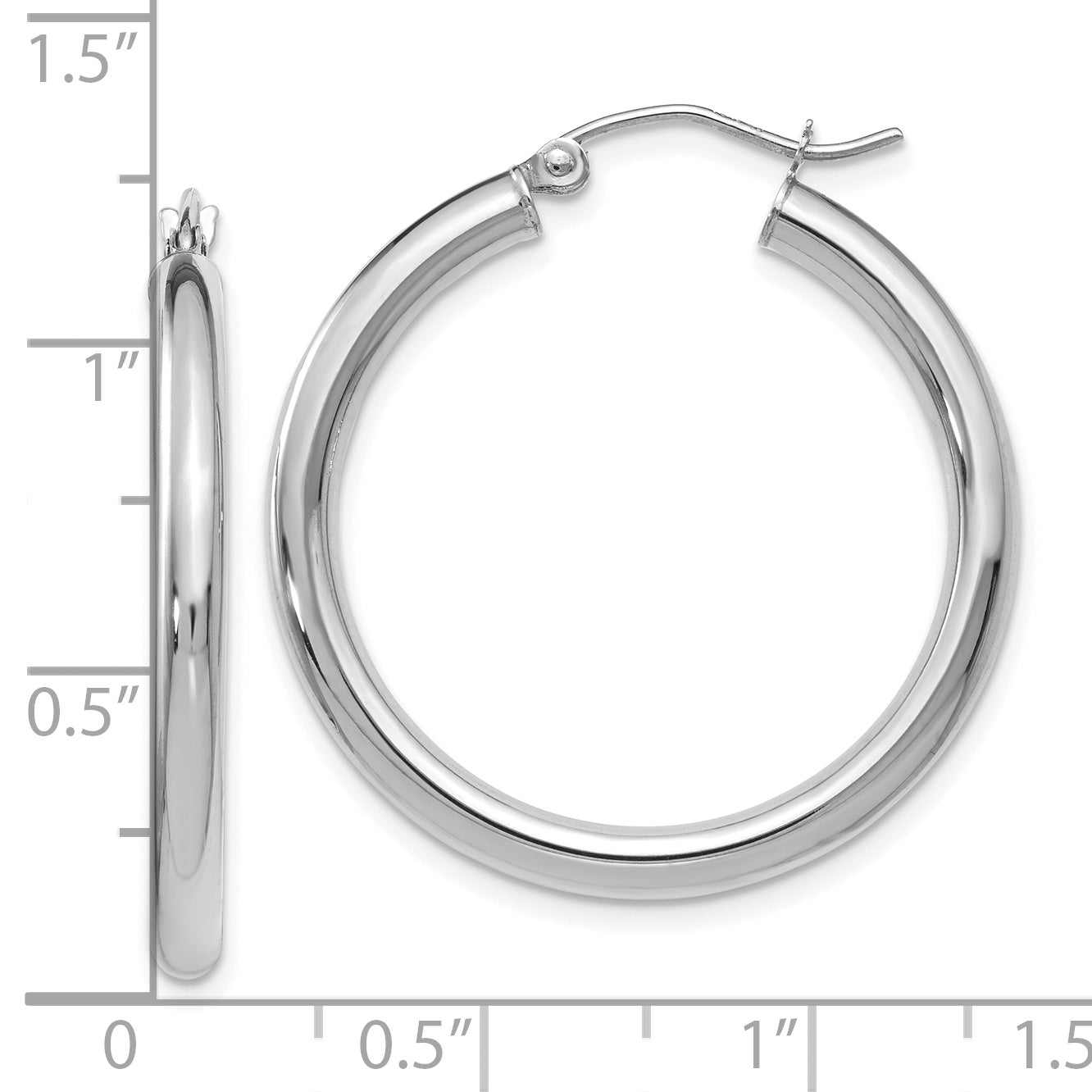 14K White Gold Polished Hoop Earrings with Rhodium Finish and Lifetime Guarantee