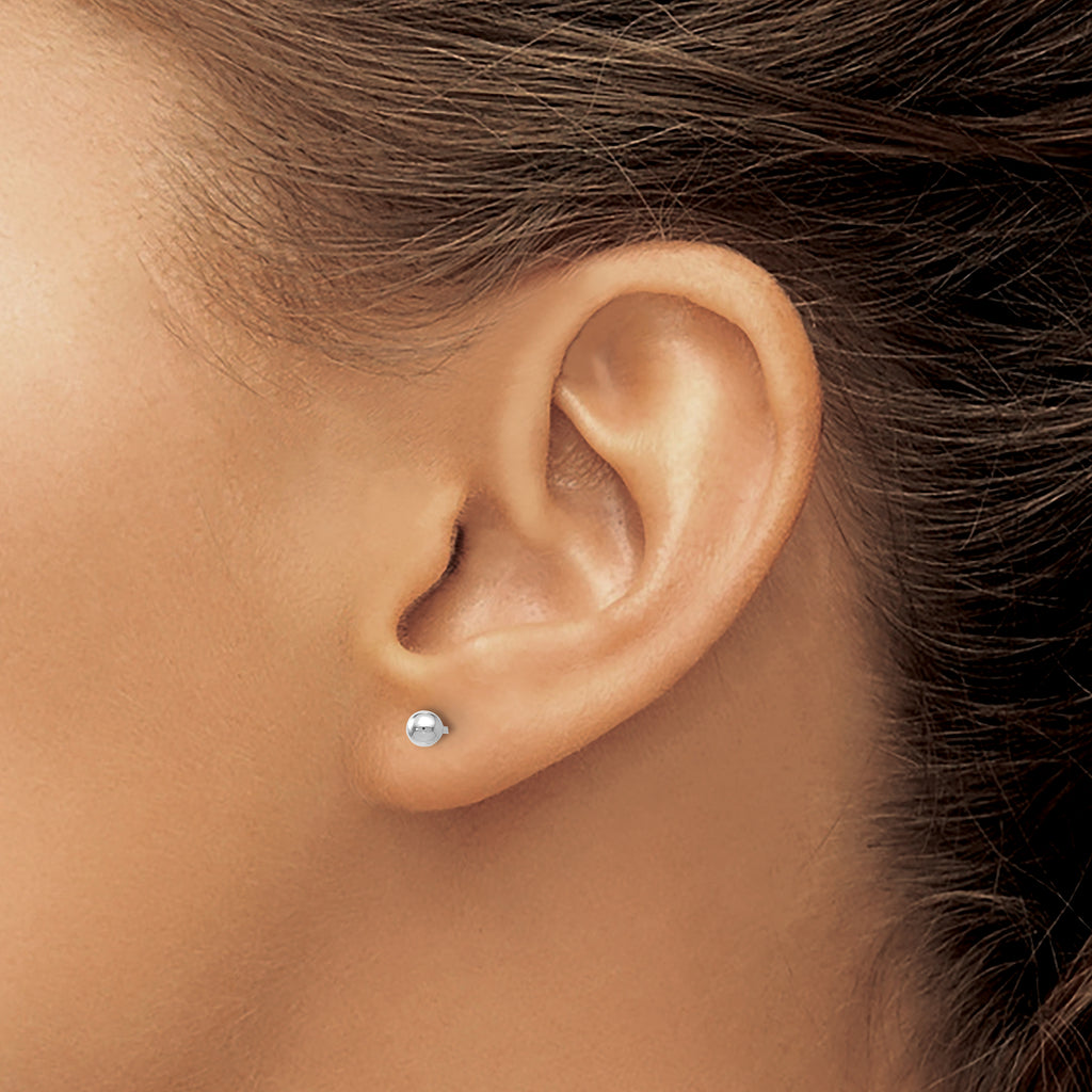 14K White Gold Polished Ball Post Earrings  Elegant 3mm Rhodium Finish