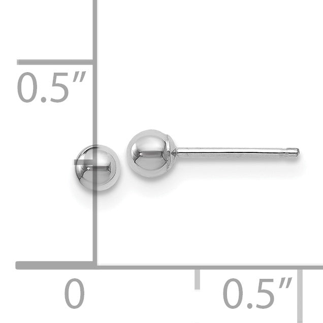 14K White Gold Polished Ball Post Earrings  Elegant 3mm Rhodium Finish