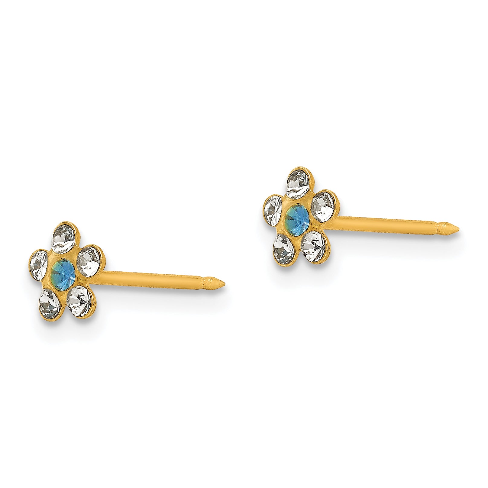 Inverness 14K Gold Crystal Flower Earrings with Blue Accent  Elegant Button Style Secondary image