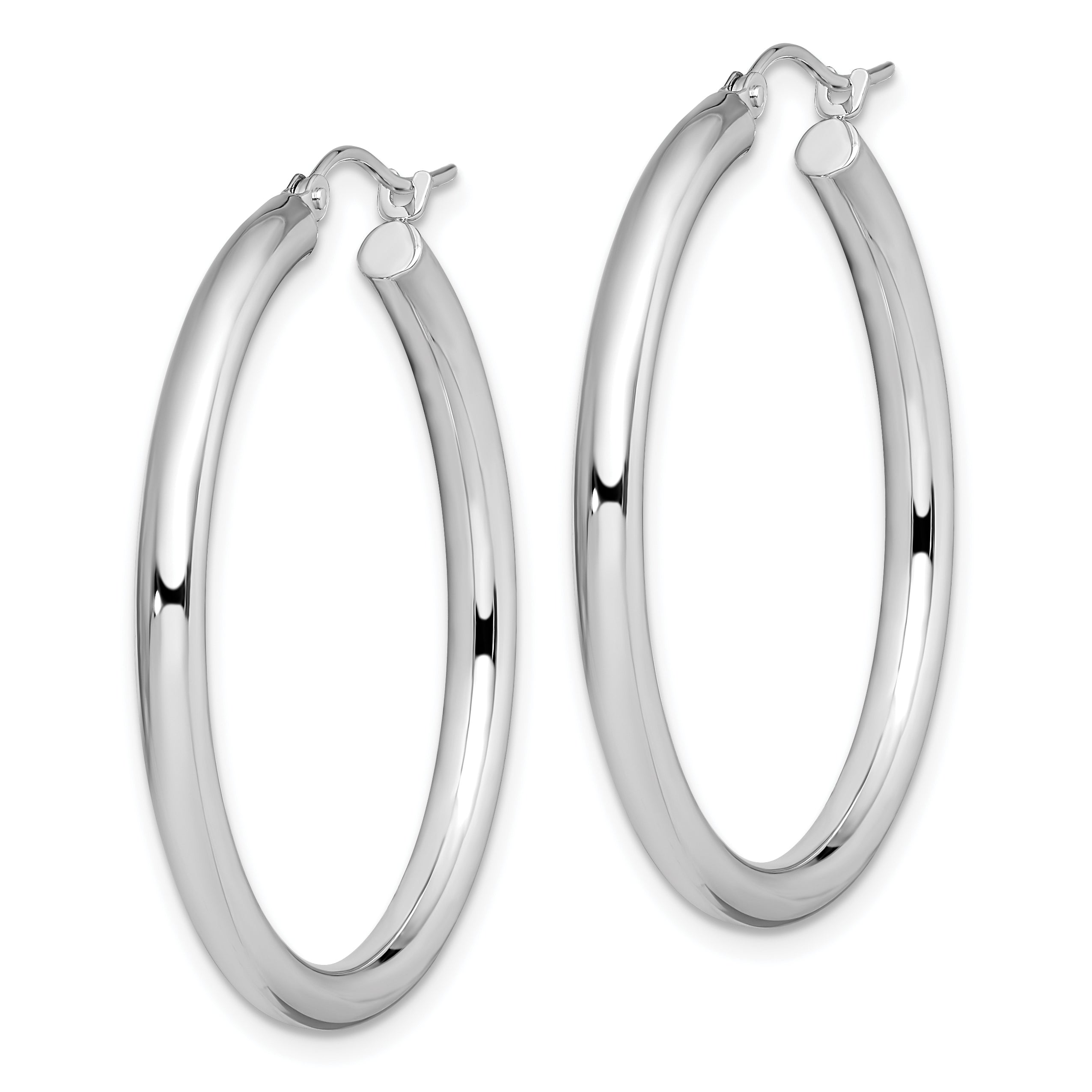 14K White Gold Polished Hoop Earrings with Rhodium Finish Elegant and Lightweight