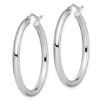 14K White Gold Polished Hoop Earrings with Rhodium Finish Elegant and Lightweight