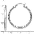 14K White Gold Polished Hoop Earrings with Rhodium Finish Elegant and Lightweight