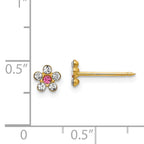 14K Gold Crystal Flower Earrings with Rose Accents  Elegant Button Style