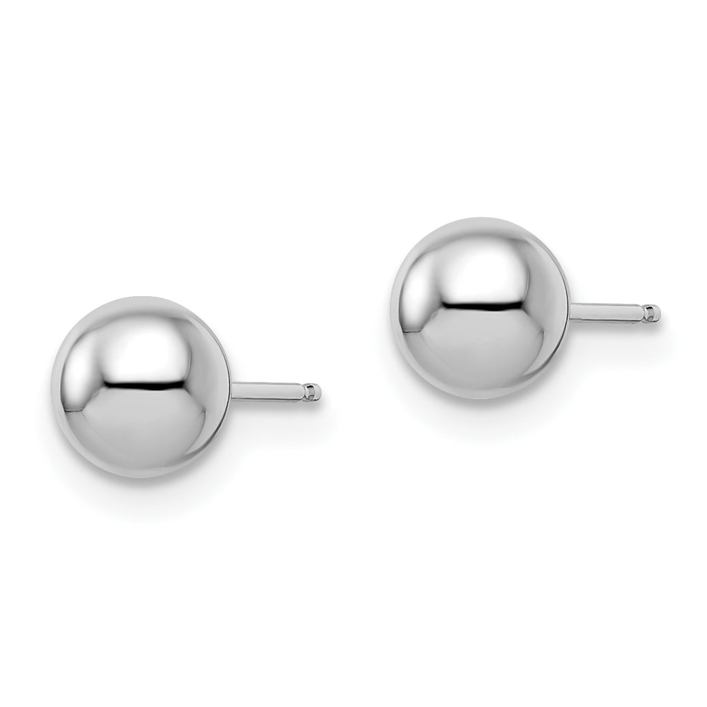 14K White Gold Polished Ball Earrings with Rhodium Plating  6mm Elegant Hollow Design