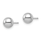 14K White Gold Polished Ball Earrings with Rhodium Plating  6mm Elegant Hollow Design