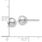 14K White Gold Polished Ball Earrings with Rhodium Plating  6mm Elegant Hollow Design