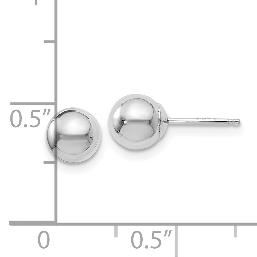 14K White Gold Polished Ball Earrings with Rhodium Plating  6mm Elegant Hollow Design