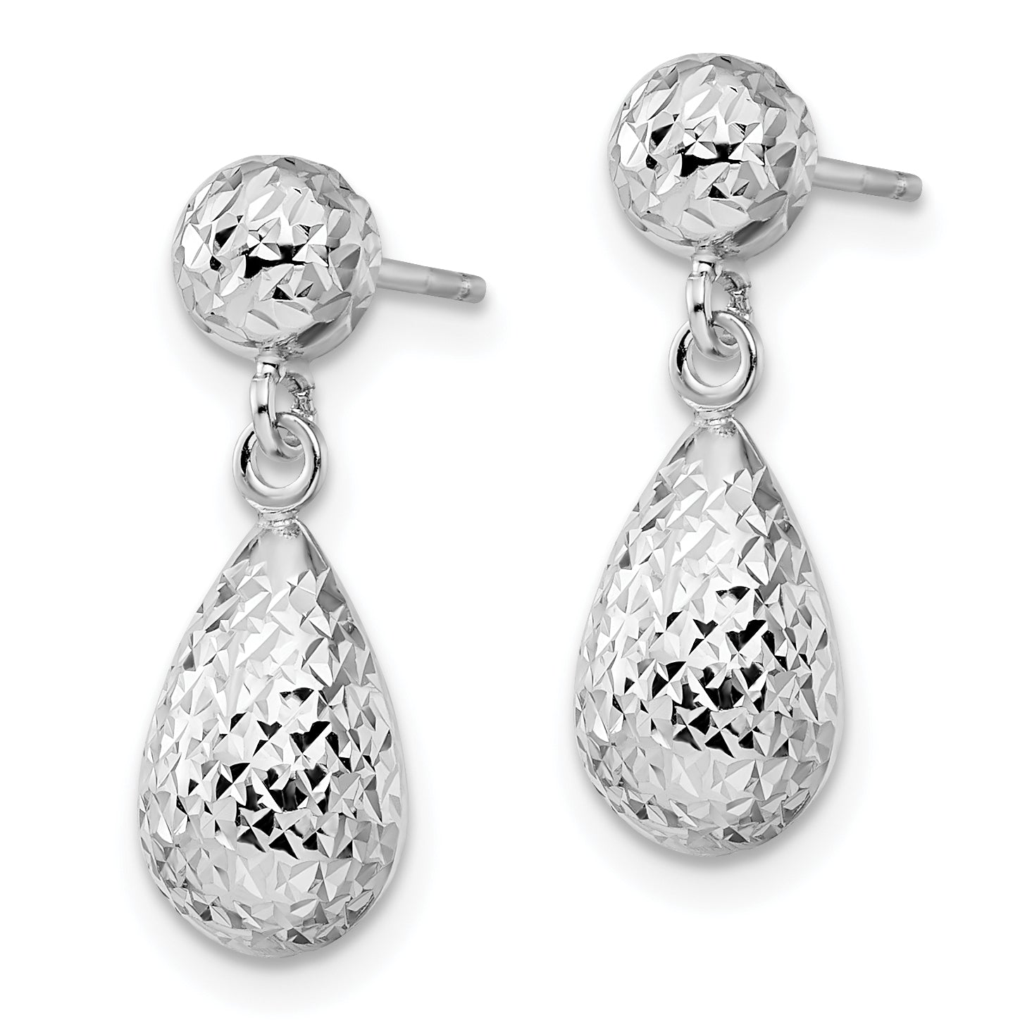 14K White Gold Diamond-Cut Dangle Earrings with Polished Rhodium Finish Secondary image