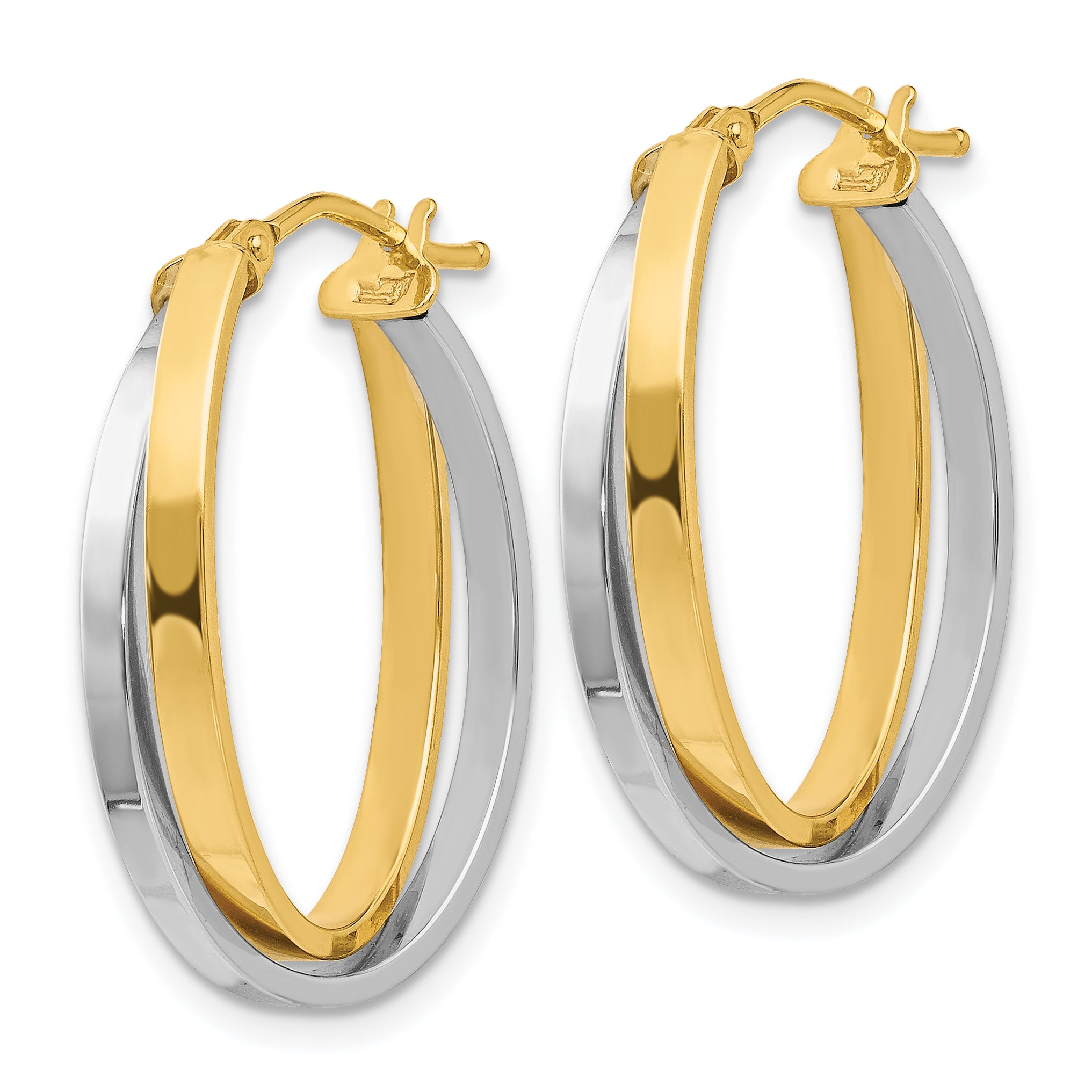 14K Two-Tone Gold Polished Hoop Earrings with Hinged Closure  Elegant Design Secondary image