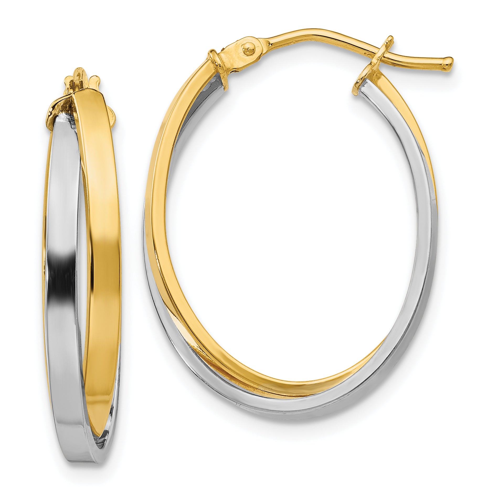 14K Two-tone Polished Hinged Hoop Earrings Main image