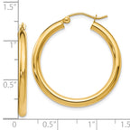 14K Gold Polished Hoop Earrings with Lifetime Guarantee 3mm Classic Design