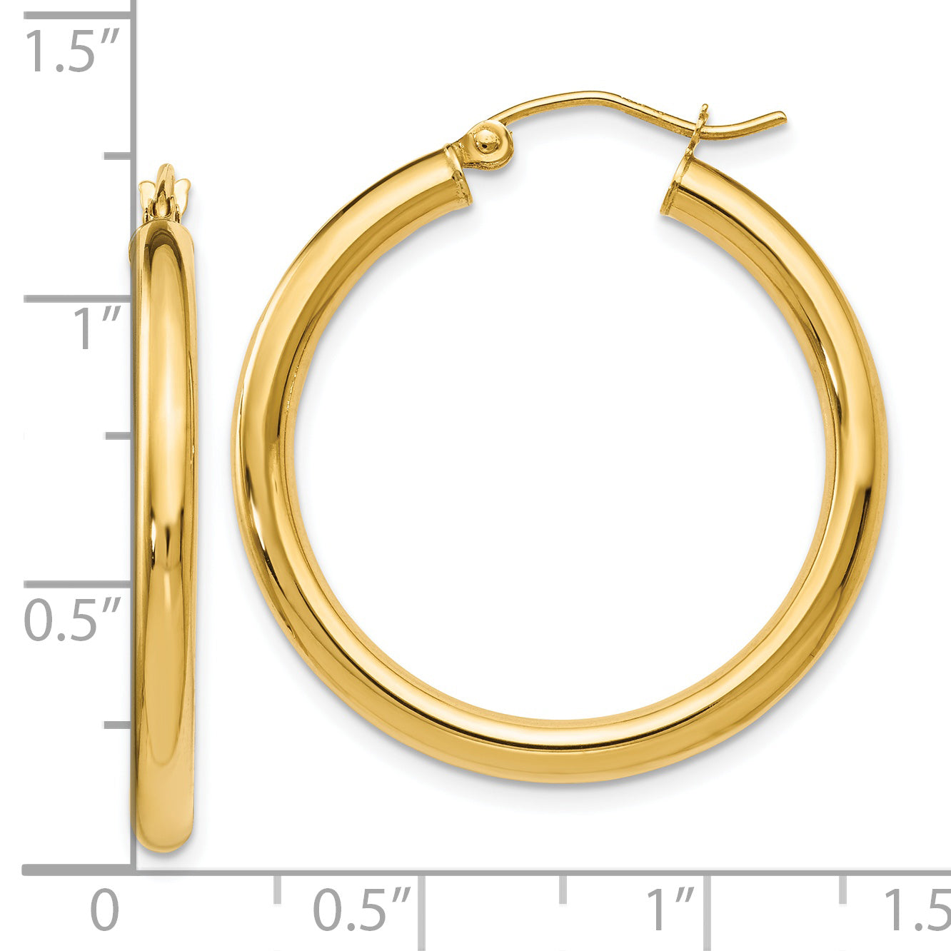 14K Gold Polished Hoop Earrings with Lifetime Guarantee 3mm Classic Design