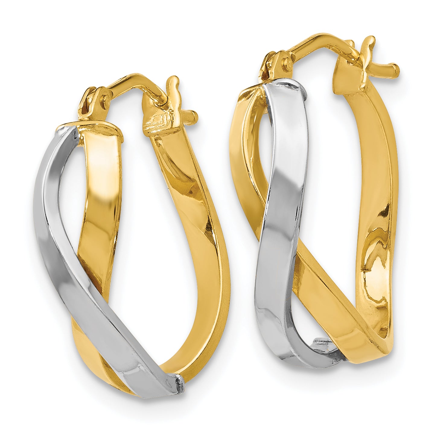 14K Two-Tone Gold Hoop Earrings with Polished Rhodium Finish Timeless Elegance Secondary image