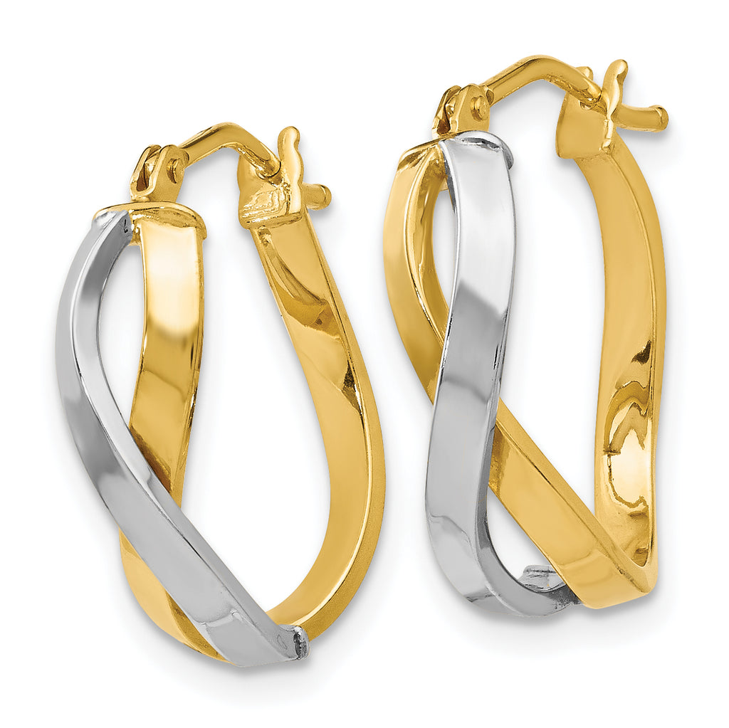 14K Two-Tone Gold Hoop Earrings with Polished Rhodium Finish Timeless Elegance