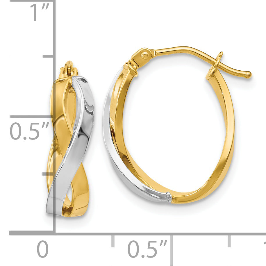 14K Two-Tone Gold Hoop Earrings with Polished Rhodium Finish Timeless Elegance