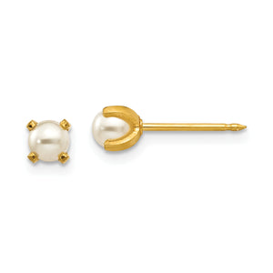 Simulated Pearl Back Classic Stud Earrings in 18K Yellow Gold, 4mm - Sophia Jewelers