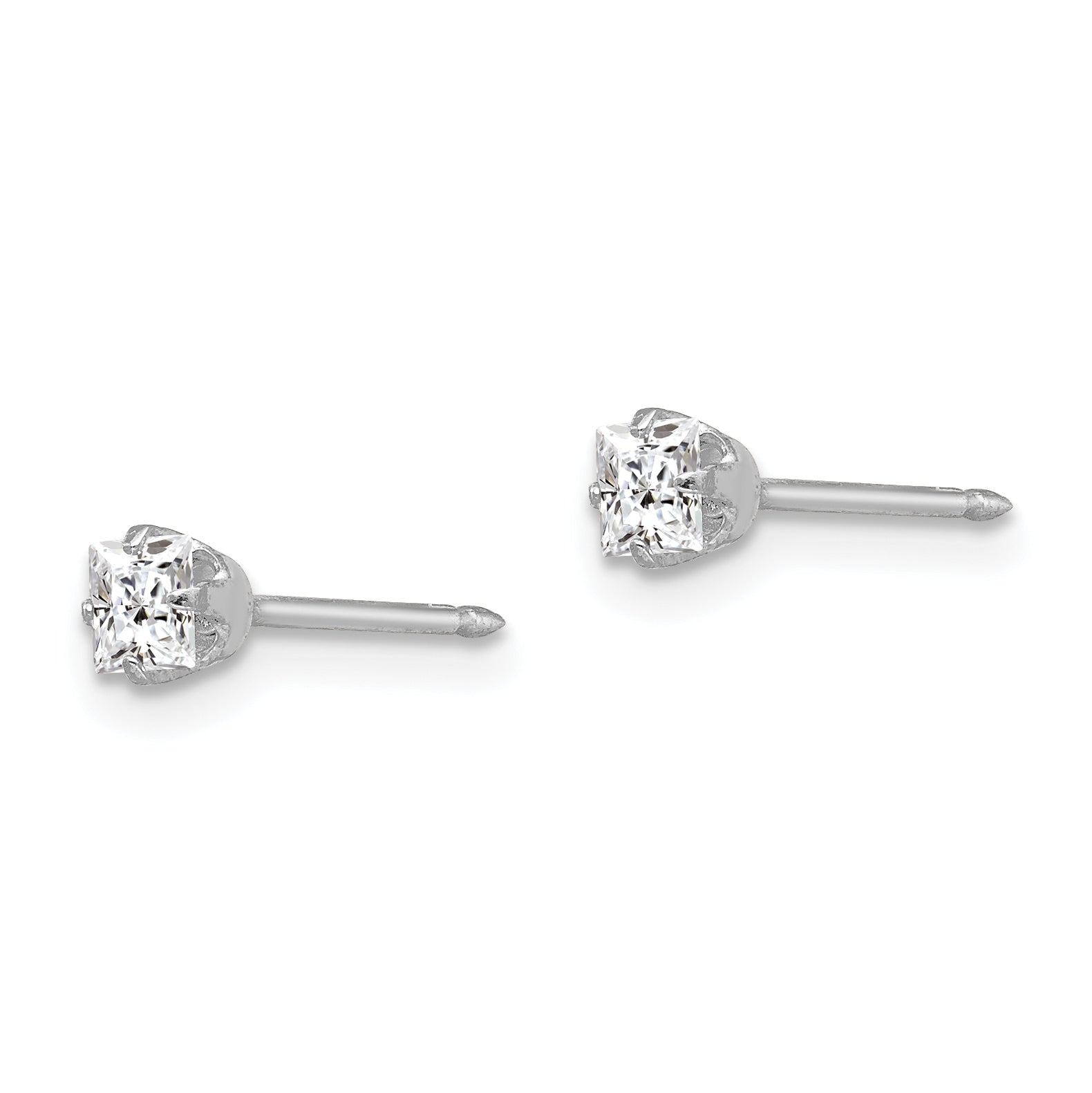 Inverness 18K White Gold Square CZ Stud Earrings  Elegant, Modern 3mm Design Secondary image