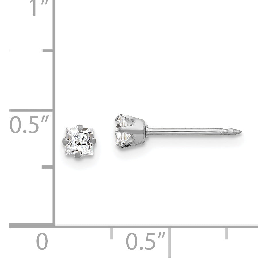 Inverness 18K White Gold Square CZ Stud Earrings  Elegant, Modern 3mm Design