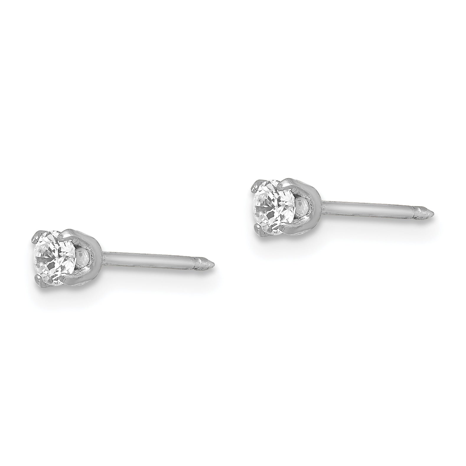 18K White Gold 3mm CZ Stud Earrings with Rhodium Finish Elegant and Timeless