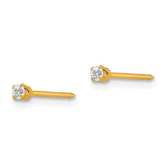 18K Gold 2mm CZ Stud Earrings with Round Cut Stone for Women