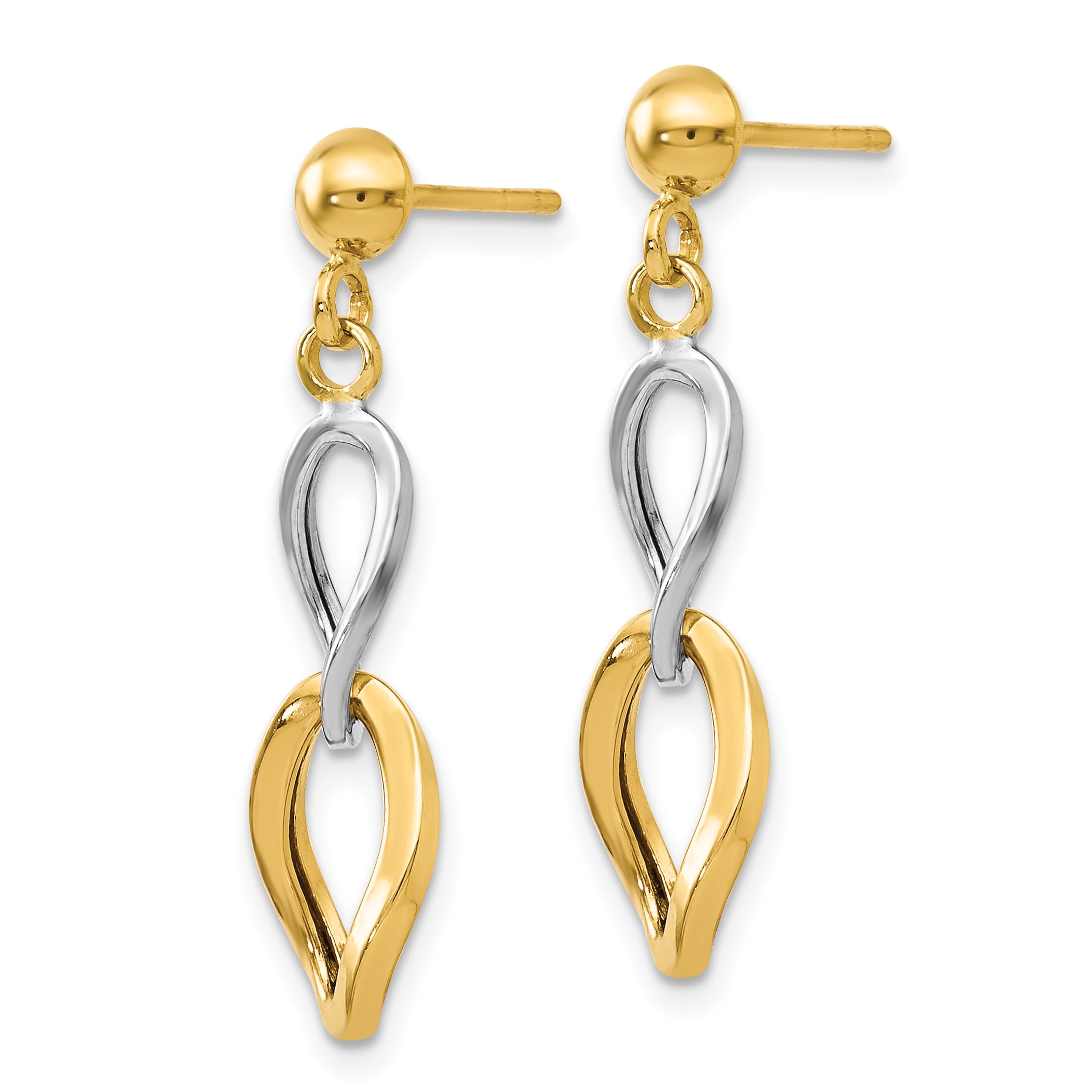 14K Two-Tone Gold Dangle Earrings with Polished Finish Secondary image